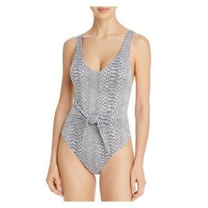 PRISM Women's Snake Grey Snake Print High Leg Tie Knot One Piece Swimsuit S